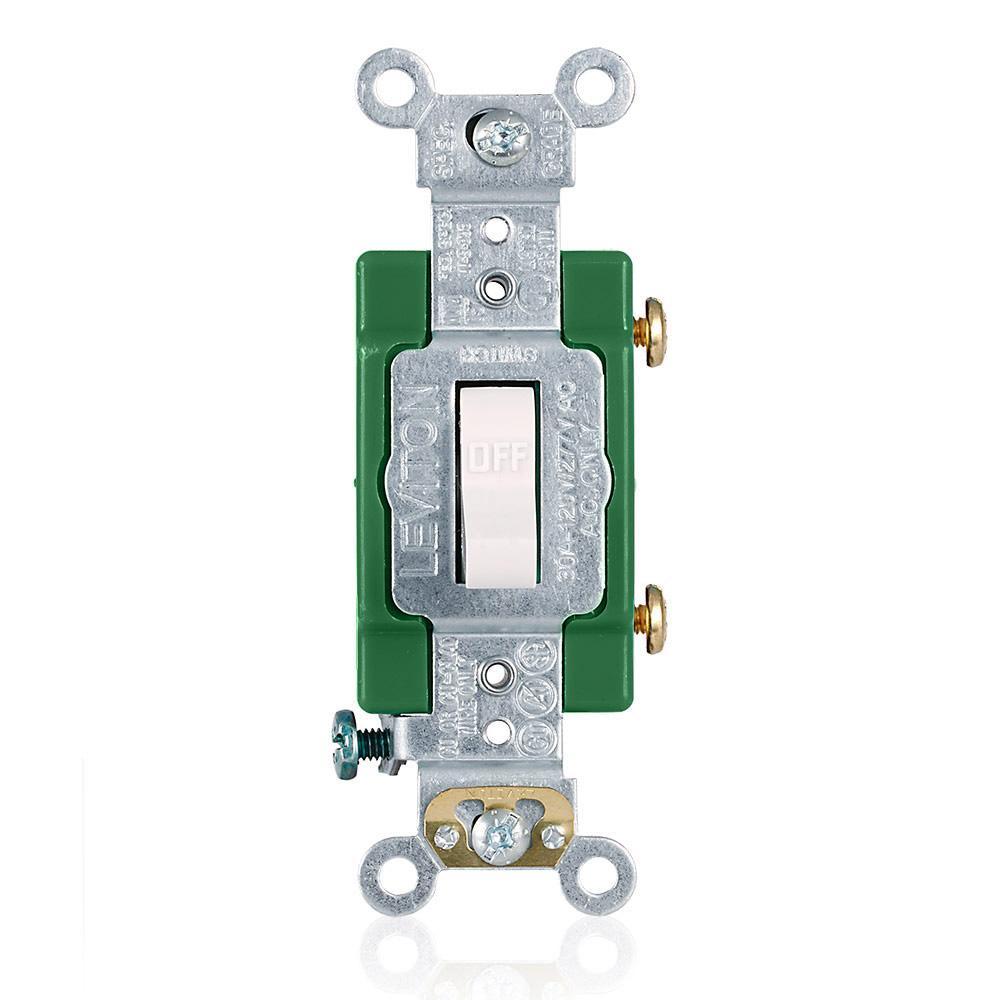 Leviton® 3031-2W Self-Grounding Toggle Switch, 120/277 V AC, 30 A, 2 hp Power Rating
