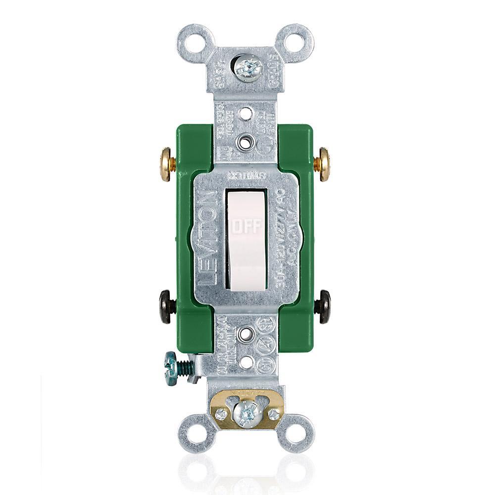 Leviton® 3032-2W Self-Grounding Toggle Switch, 120/277 V AC, 30 A, 2 hp Power Rating