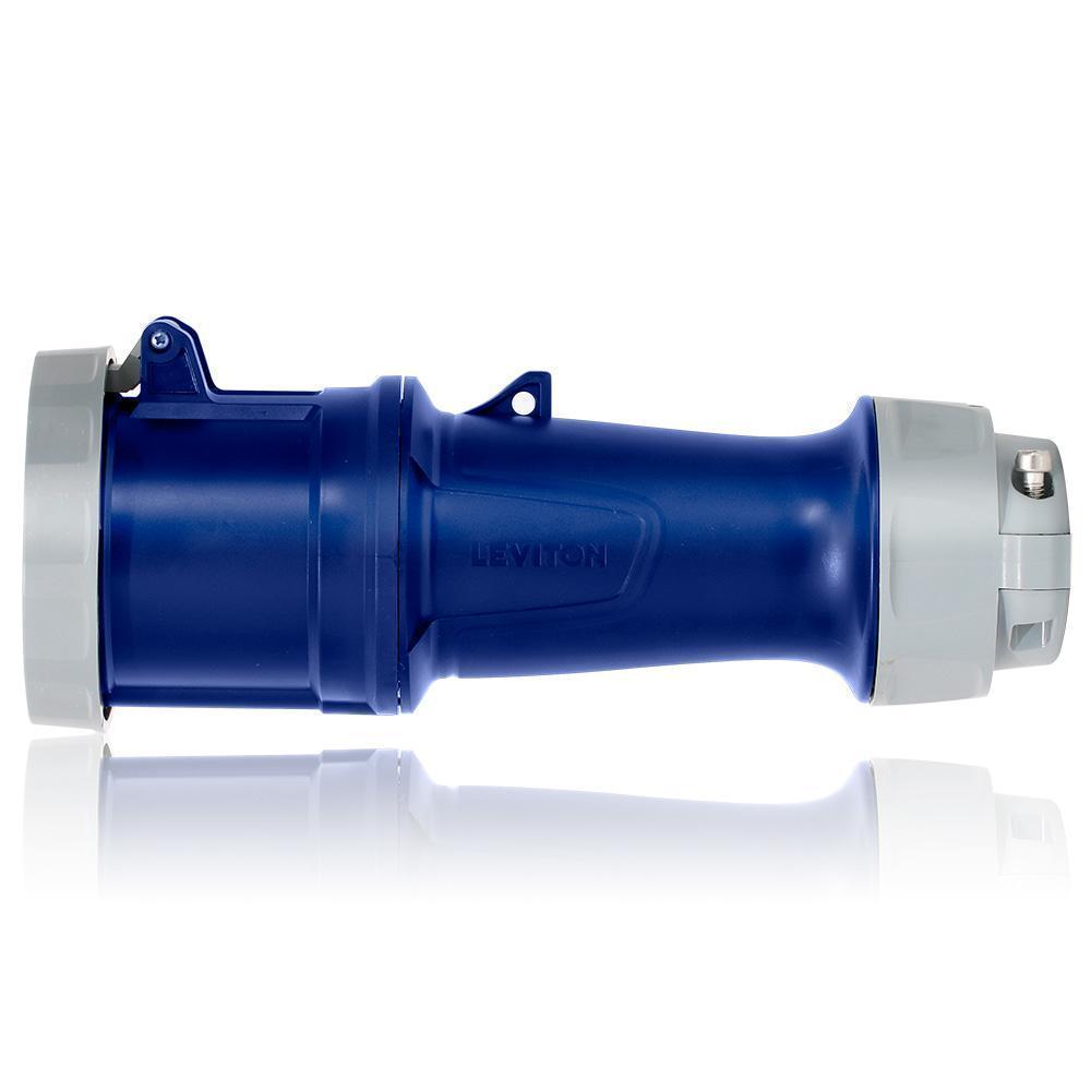 Leviton® 360C6WLEV LEV Series 6-Clock Position Watertight Pin and Sleeve Connector, 250 V AC, 60 A, 2 Poles, 3 Wires, Blue