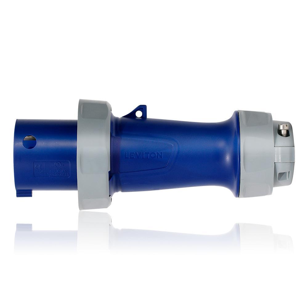 Leviton® 360P6WLEV LEV Series 6-Clock Position Watertight Pin and Sleeve Plug, 250 V AC, 60 A, 2 Poles, 3 Wires, Blue