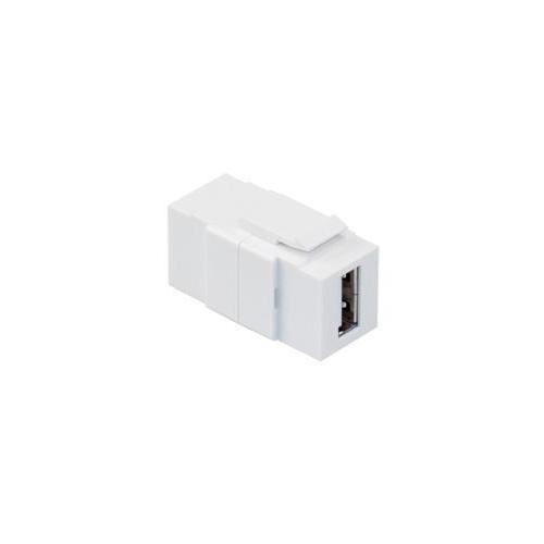Leviton® QuickPort® 40835-W Feed-Through USB Connector, Snap-In Connector, Plastic, White