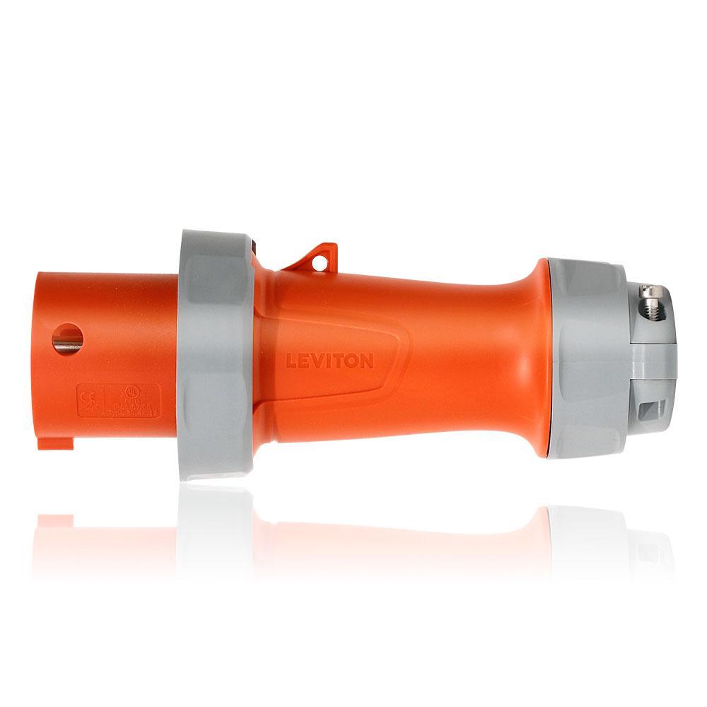 Leviton® 4100P12WLEV LEV Watertight Sleeve Plug, 125, 250 V AC, 100 A, 3 Poles, 4 Wires, Orange