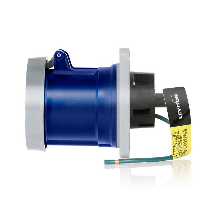 Leviton® 4100R9WLEV LEV 3-Phase Watertight Receptacle, 250 V AC, 100 A, 3 Poles, 4 Wires, Blue