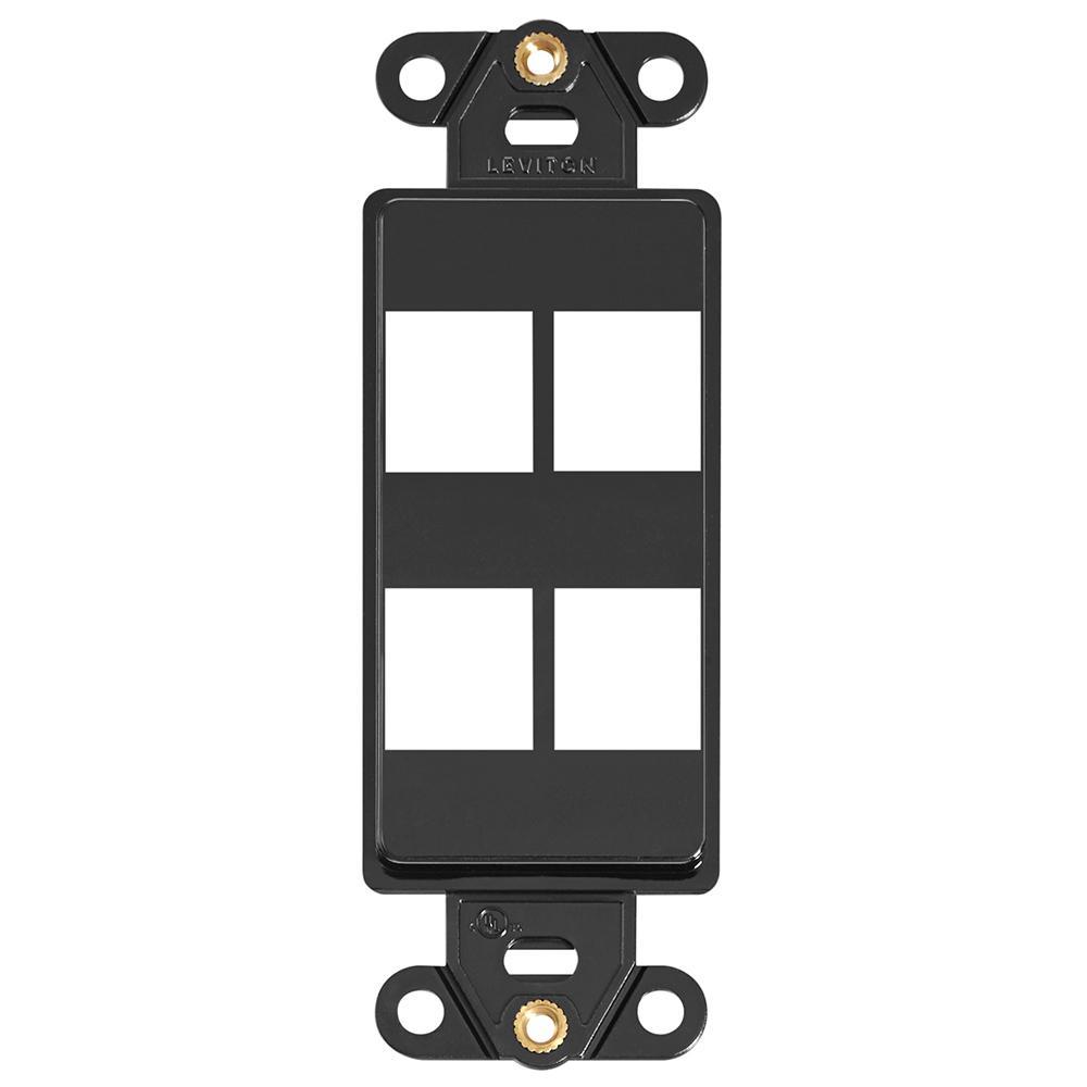 Leviton® Decora® QuickPort® 41644-E Multimedia Insert, 4 Ports, Fastened Mount, Black