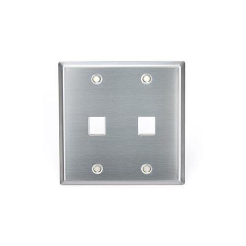 Leviton® QuickPort® 43080-2S2 Standard Size Wallplate, 2 Gangs, 4-1/2 in W, 302 Stainless Steel, Surface Mount