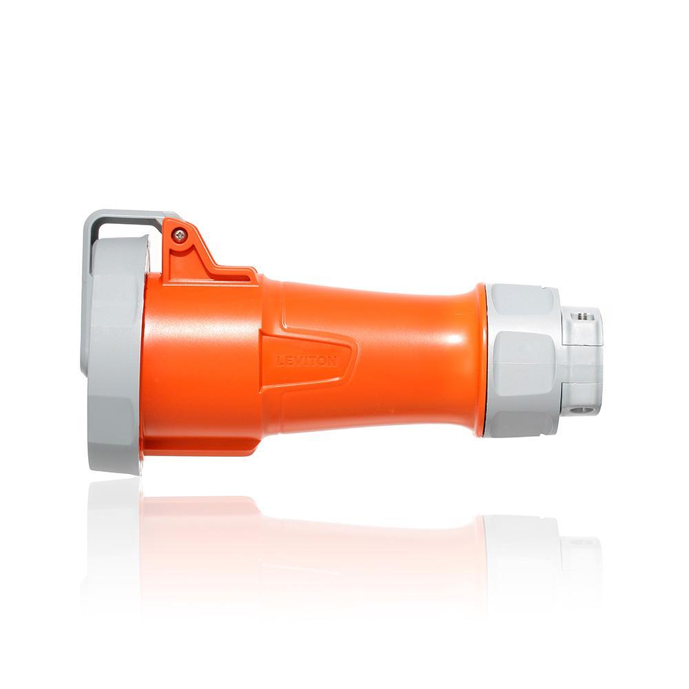 Leviton® 430C12WLEV 12-Clock Position Dust/Watertight Pin and Sleeve Connector With Standard Clamp, 125/250 V AC, 30 A, 3 Poles, 4 Wires, Orange