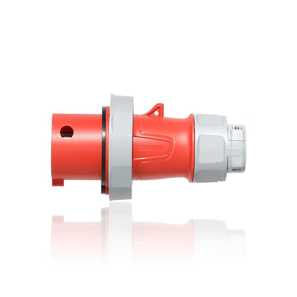 Leviton® 430P7WLEV 3-Phase Watertight Pin and Sleeve Plug With Standard Clamp, 480 V AC, 30 A, 3 Poles, 4 Wires, Red