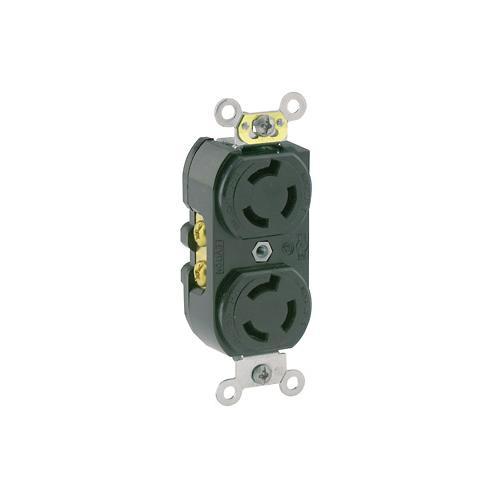 Leviton® 4550 Duplex Grounding Locking Receptacle, 250 V AC, 15 A, 2 Poles, 3 Wires, Black
