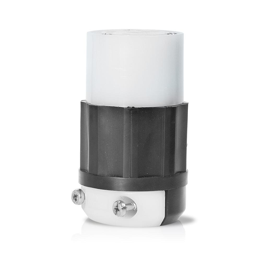 Leviton® 4579-C 1-Phase Grounding Locking Connector, 250 V AC, 15 A, 2 Poles, 3 Wires, Black/White
