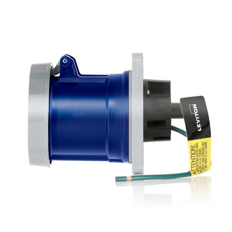 Leviton® 460R9WLEV LEV Series 3-Phase Dustight North American Rated Watertight Pin and Sleeve Receptacle, 250 V AC, 60 A, 3 Poles, 4 Wires, Blue