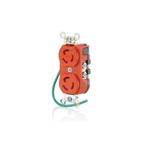 Leviton® 4700-IG Duplex Extra Heavy Duty Isolated Grounding Locking Receptacle, 125 V AC, 15 A, 2 Poles, 3 Wires, Orange