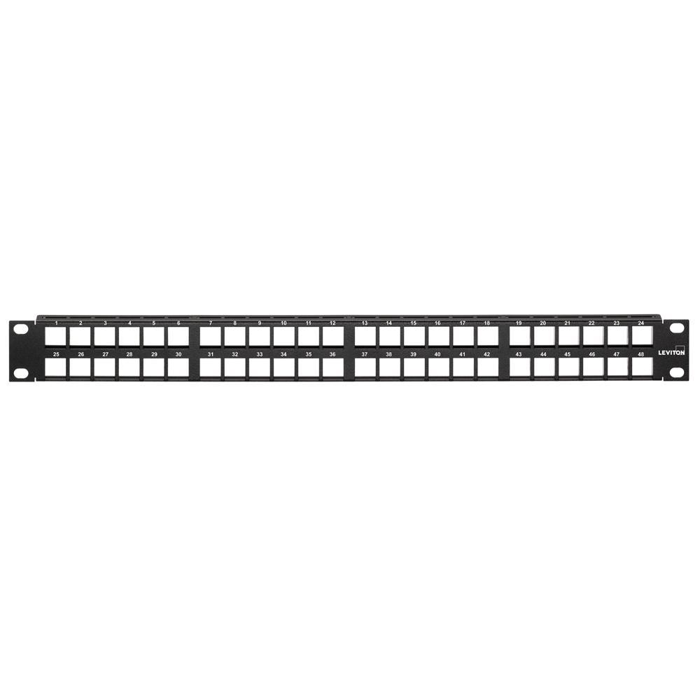 Leviton® QuickPort® 49255-Q48 1-RU Flat High Density Unloaded Patch Panel, 48 Ports, Steel