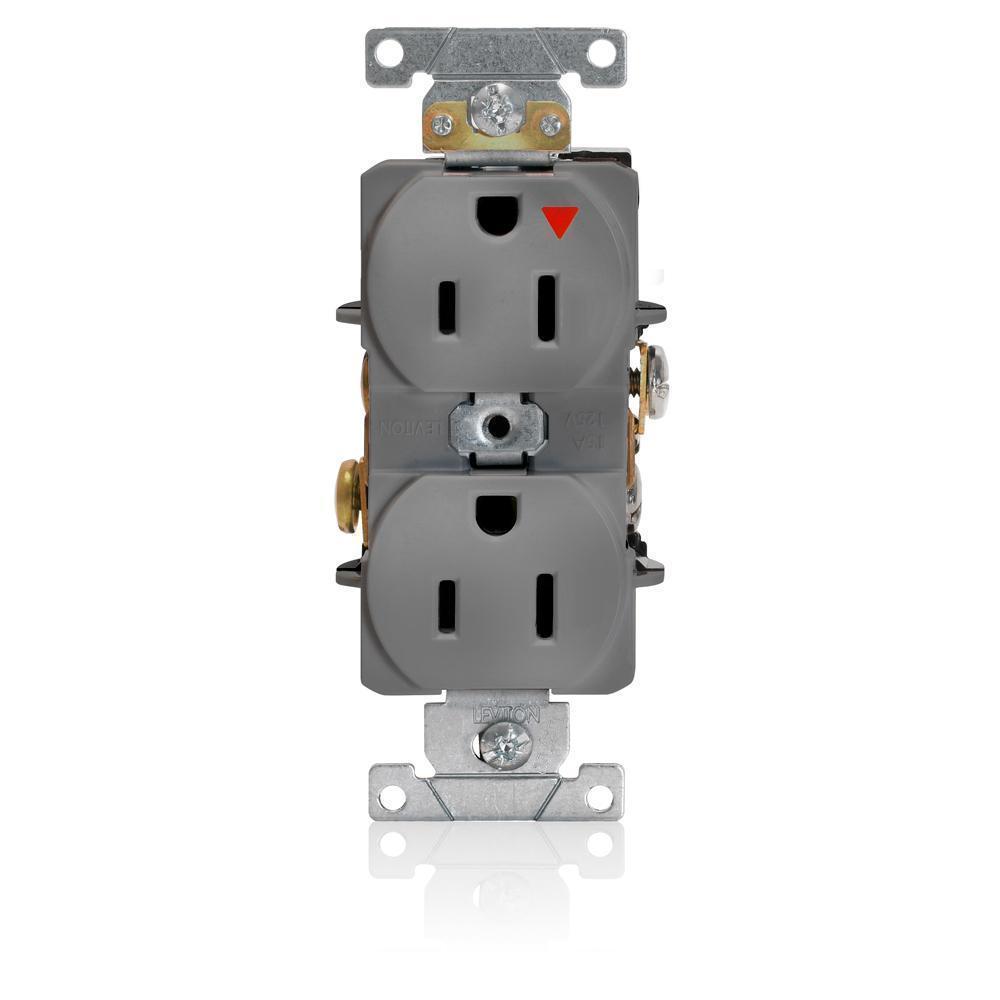 Leviton® 5262-IGG Heavy Duty Isolated Ground Duplex Receptacle, 125 V AC, 15 A, 2 Poles, 3 Wires, Gray