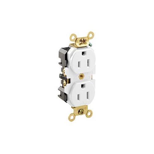 Leviton® 5262-W 1-Phase Duplex Extra Heavy Duty Straight Blade Receptacle, 125 V AC, 15 A, 2 Poles, 3 Wires, White