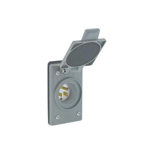 Leviton® 5278-FWP Grounding Locking Inlet Receptacle, 125 V AC, 15 A, 2 Poles, 3 Wires, Gray
