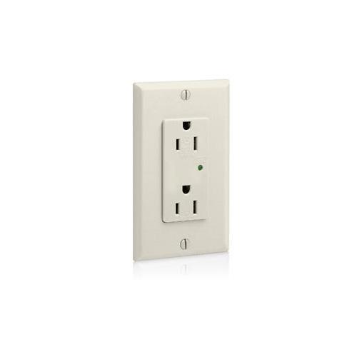 Leviton® Decora® Plus 5280-T 2-Pole 3-Wire Type 3-Duplex Self-Grounding Surge Protective Receptacle, 125 V AC, 15 A, 5 kA SCCR