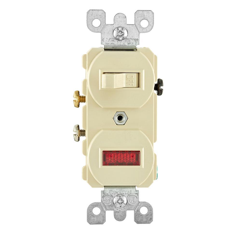Leviton® 5336-I Duplex Grounding AC Combination Switch, 120/125 V AC, 20 A