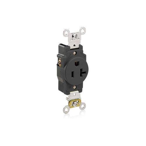 Leviton® 5361-E 1-Phase Heavy Duty Single Straight Blade Receptacle, 125 V AC, 20 A, 2 Poles, 3 Wires, Black