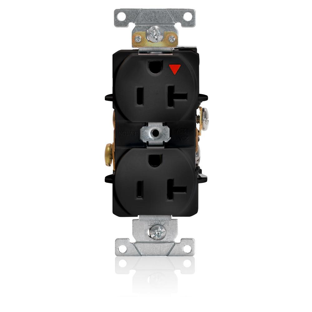 Leviton® 5362-IGE Heavy Duty Isolated Ground Straight Blade Duplex Receptacle, 125 V AC, 20 A, 2 Poles, 3 Wires, Black