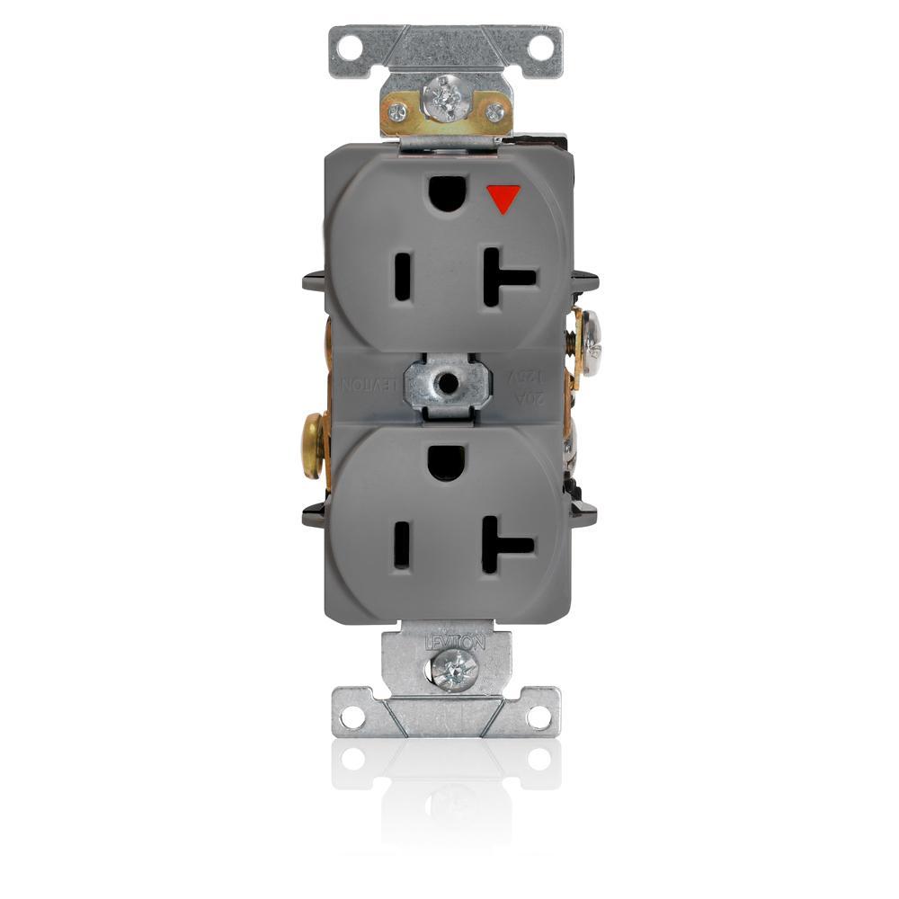 Leviton® 5362-IGG Heavy Duty Isolated Ground Duplex Receptacle, 125 V AC, 20 A, 2 Poles, 3 Wires, Gray
