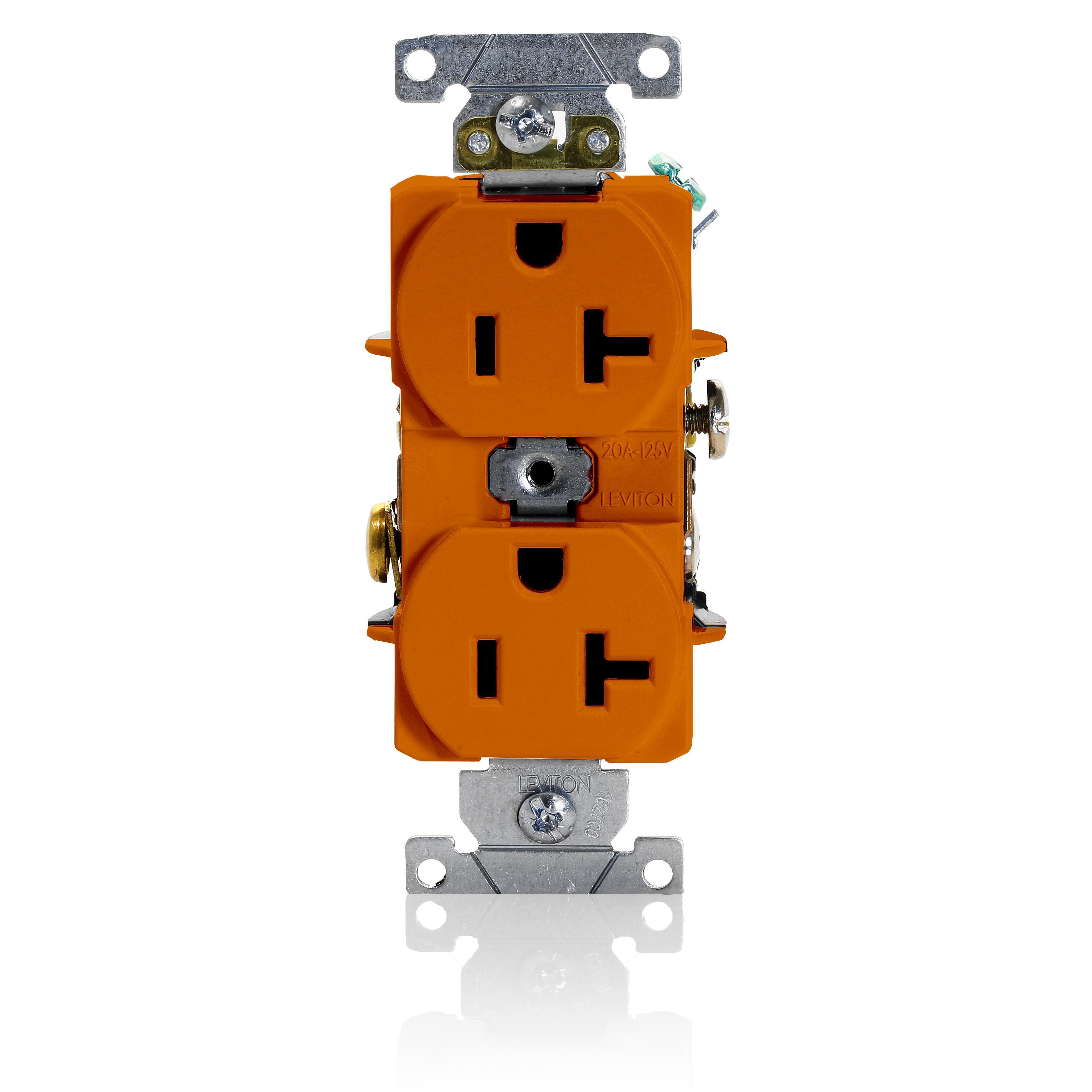 Leviton® 5362-SO Heavy Duty Straight Blade Duplex Receptacle, 125 V AC, 20 A, 2 Poles, 3 Wires, Orange