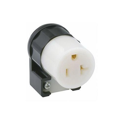 Leviton® 5369-CA Cable Mount Grounding Straight Blade Connector, 125 V AC, 20 A, 2 Poles, 3 Wires, Black/White