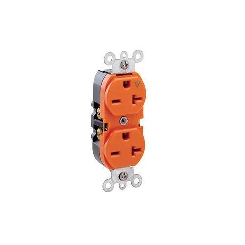 Leviton® 5462-IG Duplex Heavy Duty Isolated Grounding Straight Blade Receptacle, 250 V AC, 20 A, 2 Poles, 3 Wires, Orange