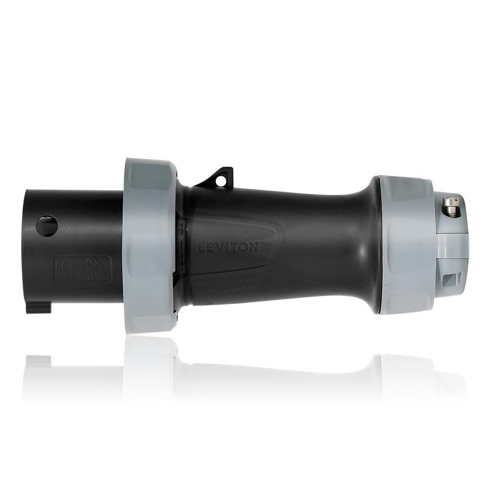 Leviton® 460P5WLEV LEV Series 3-Phase Dustight North American Rated Watertight Pin and Sleeve Plug, 600 V AC, 60 A, 3 Poles, 4 Wires, Black