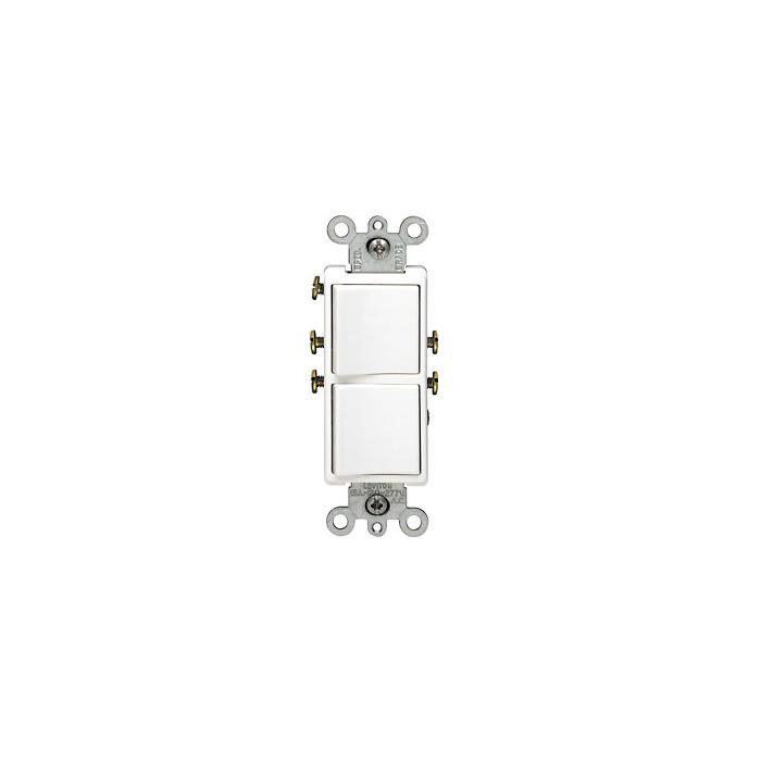 Leviton® Decora® 5627-W Dual Grounding Combination Switch, 20 A, 120/277 V AC, 1 Poles