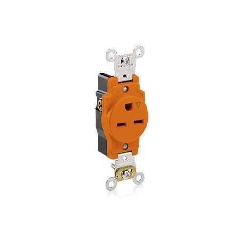Leviton® 5661-IG Heavy Duty Single Straight Blade Receptacle, 250 V AC, 15 A, 2 Poles, 3 Wires, Orange