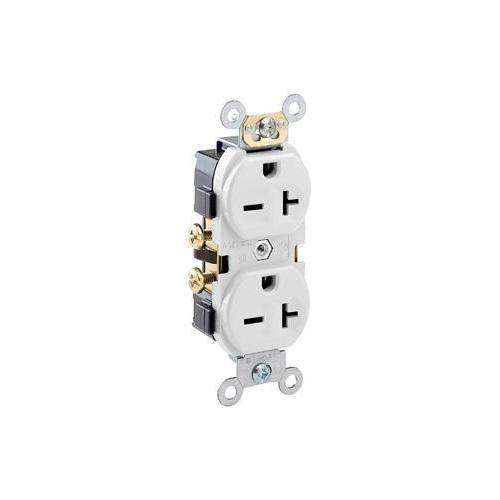Leviton® 5822-W 1-Phase Duplex Heavy Duty Straight Blade Receptacle, 250 V AC, 20 A, 2 Poles, 3 Wires, White