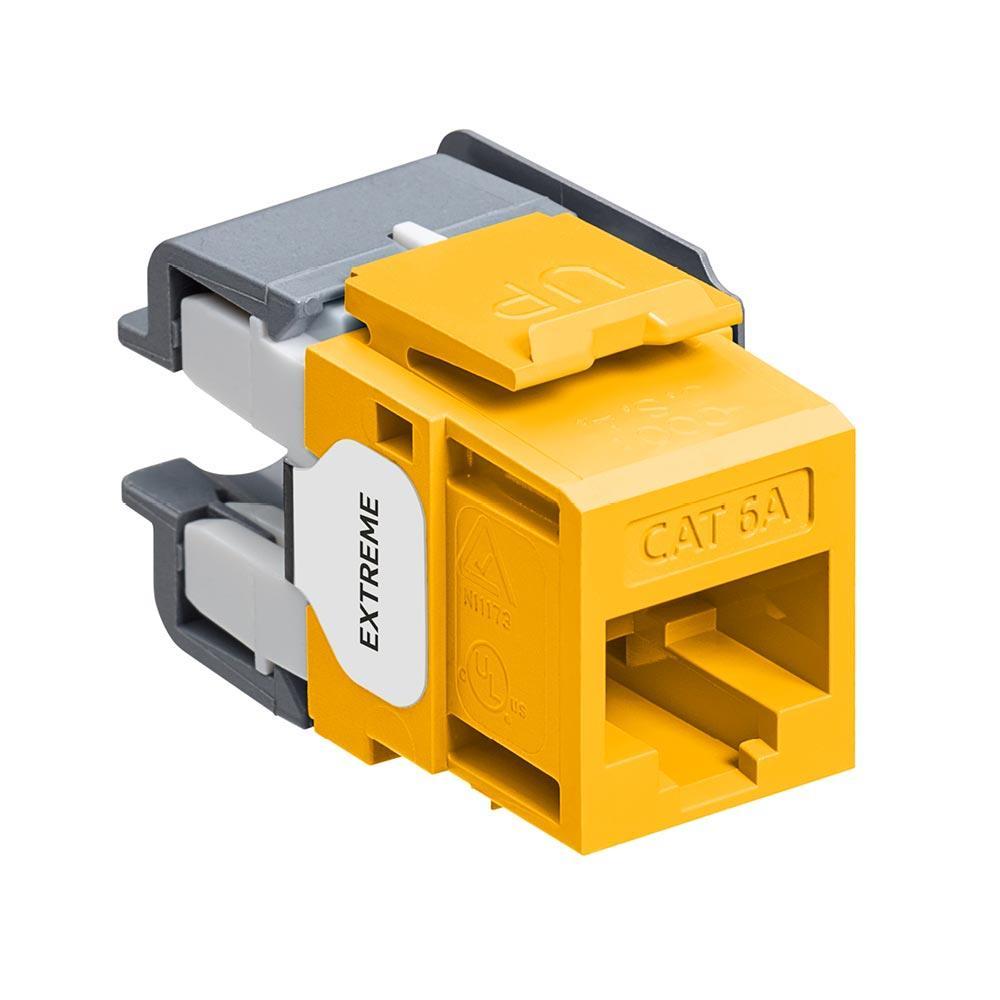 Leviton® eXtreme® QuickPort® 6110G-RY6 Channel Rated Crimp UTP Connector, Cat 6a Module, Flush Mount, 1 Port, Plastic, Yellow