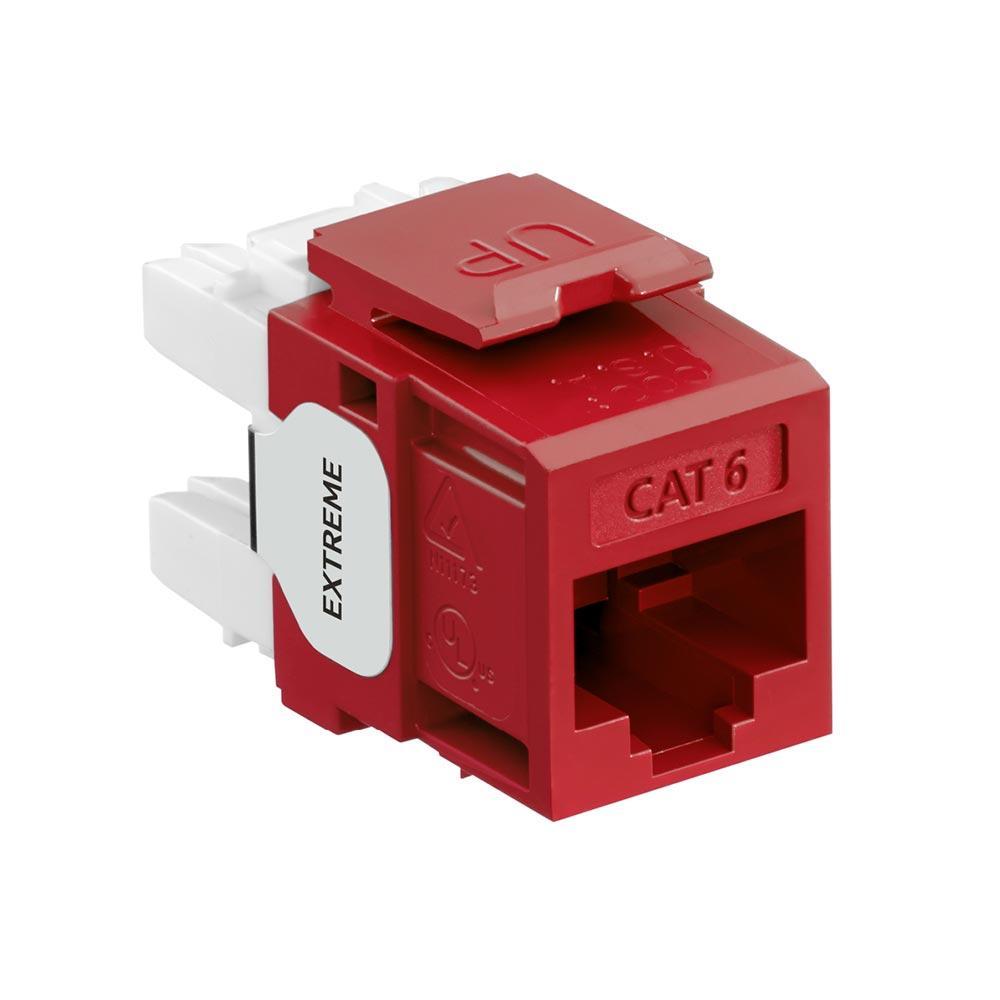 Leviton® eXtreme® QuickPort® 61110-RR6 8-Conductor 8-Position Channel/Component Rated UTP Connector, Cat 6 Module, Panel Mount, 1 Ports, Plastic, Dark Red
