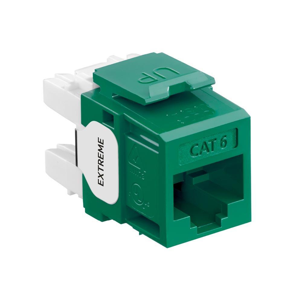 Leviton® eXtreme® QuickPort® 61110-RV6 8-Conductor 8-Position Channel/Component Rated UTP Connector, Cat 6 Module, Panel Mount, 1 Ports, Plastic, Green