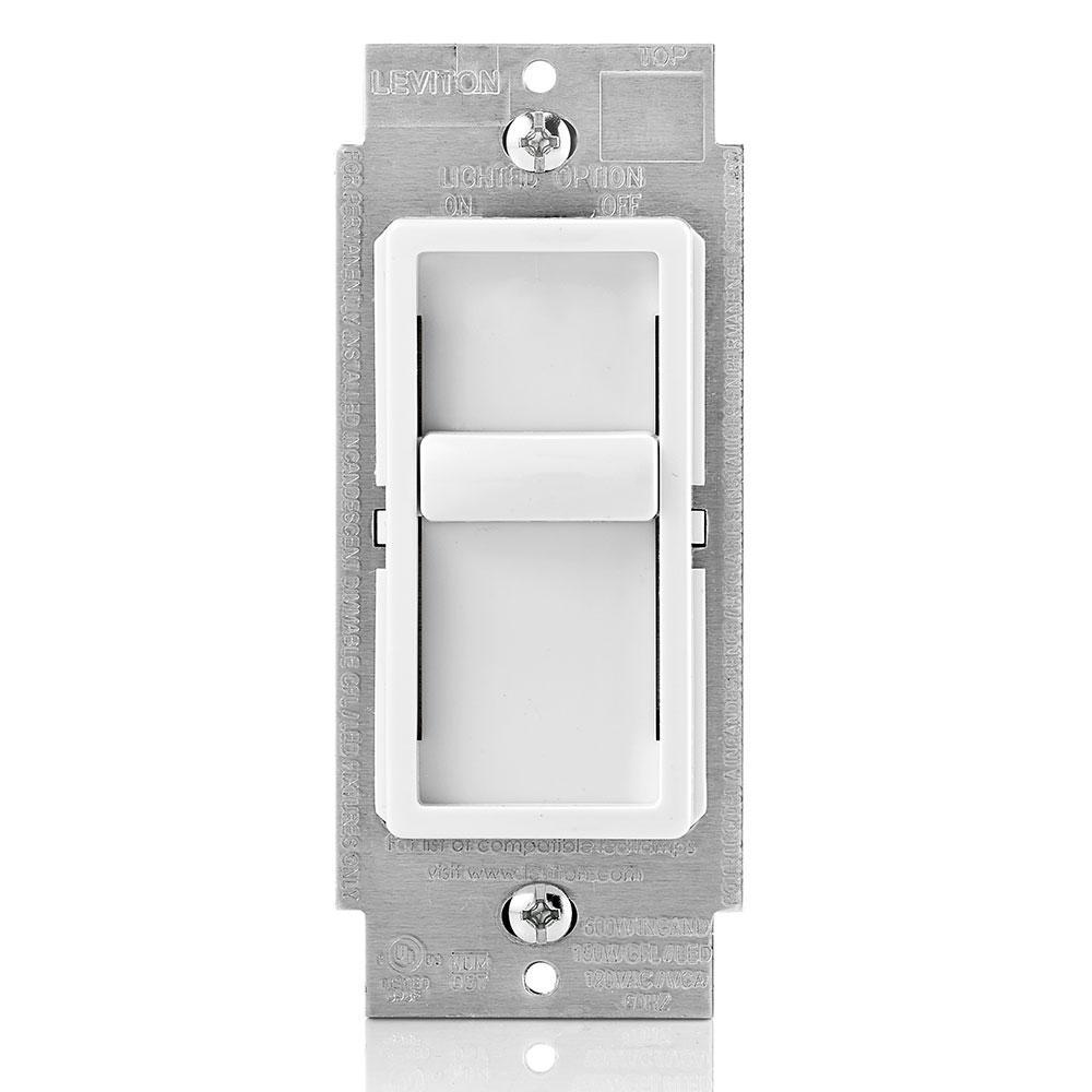 Leviton® Decora® SureSlide® 6672-1LW Electro-Mechanical Universal Dimmer Switch, 120 V AC, 1 Pole, White