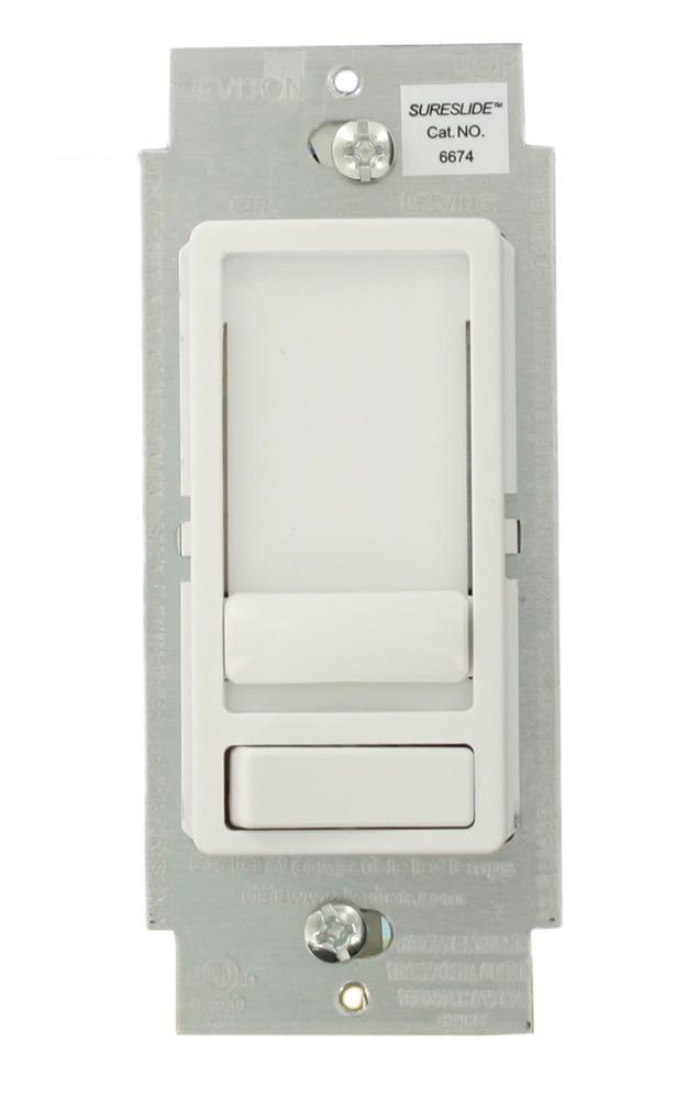 Leviton® Decora® 6674-10W 3-Way Dimmable Electro-Mechanical Universal Dimmer Switch, 120 V AC, 1 Pole, Standard On/Off Operation, White