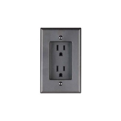 Leviton® 689-E 1-Gang Duplex Straight Blade Receptacle, 125 V AC, 15 A, 2 Poles, 3 Wires, Black