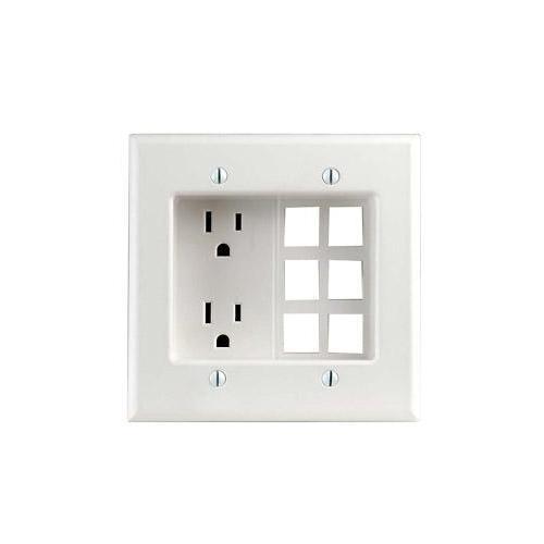 Leviton® 690-W 2-Gang Duplex Recessed Receptacle, 125 V AC, 15 A, 2 Poles, 3 Wires, White
