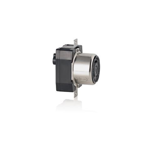 Leviton® Black & White® 7379 Grounding Locking Receptacle, 600 V AC/250 V DC, 50 A, 3 Poles, 4 Wires, Black