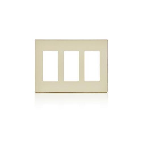 Leviton® Decora Plus™ 80311-ST Screwless Standard Size Wall Plate, 3 Gangs, 6.37 in W x 4.61 in H, Polycarbonate, Light Almond