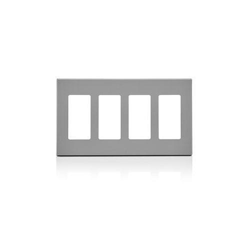 Leviton® Decora® 80312-GY Screwless Standard Wall Plate, 4 Gangs, 8.186 in W x 4.609 in H, Polycarbonate, Gray