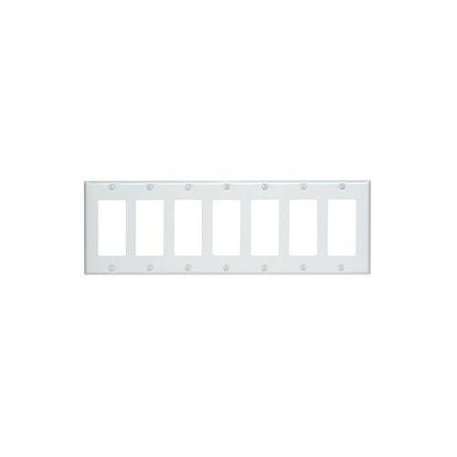 Leviton® Decora® 80407-W Standard Size Wall Plate, 7 Gangs, 13.61 in W x 4.5 in H, Painted Metal, White