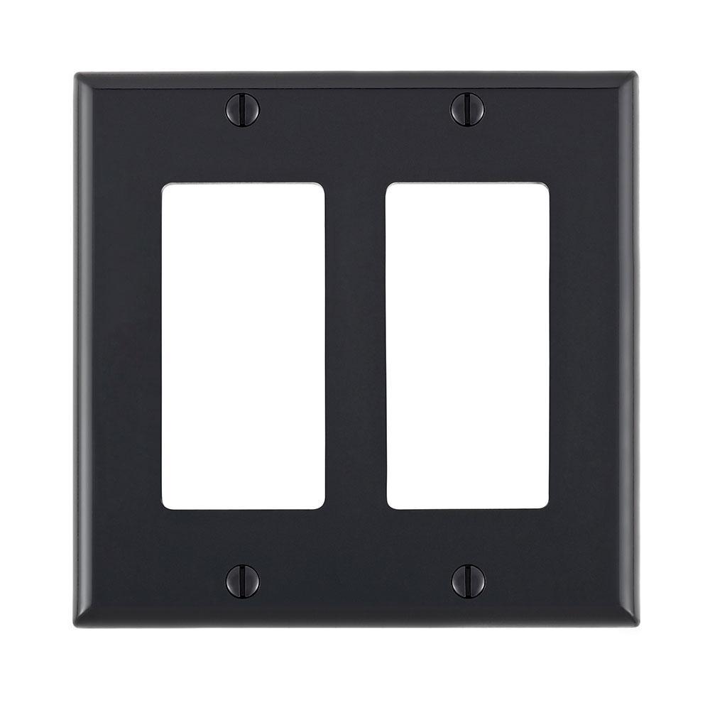 Leviton® Decora® 80409-NE Standard Size Wall Plate, 2 Gangs, 4.56 in W x 4.5 in H, Thermoplastic, Black