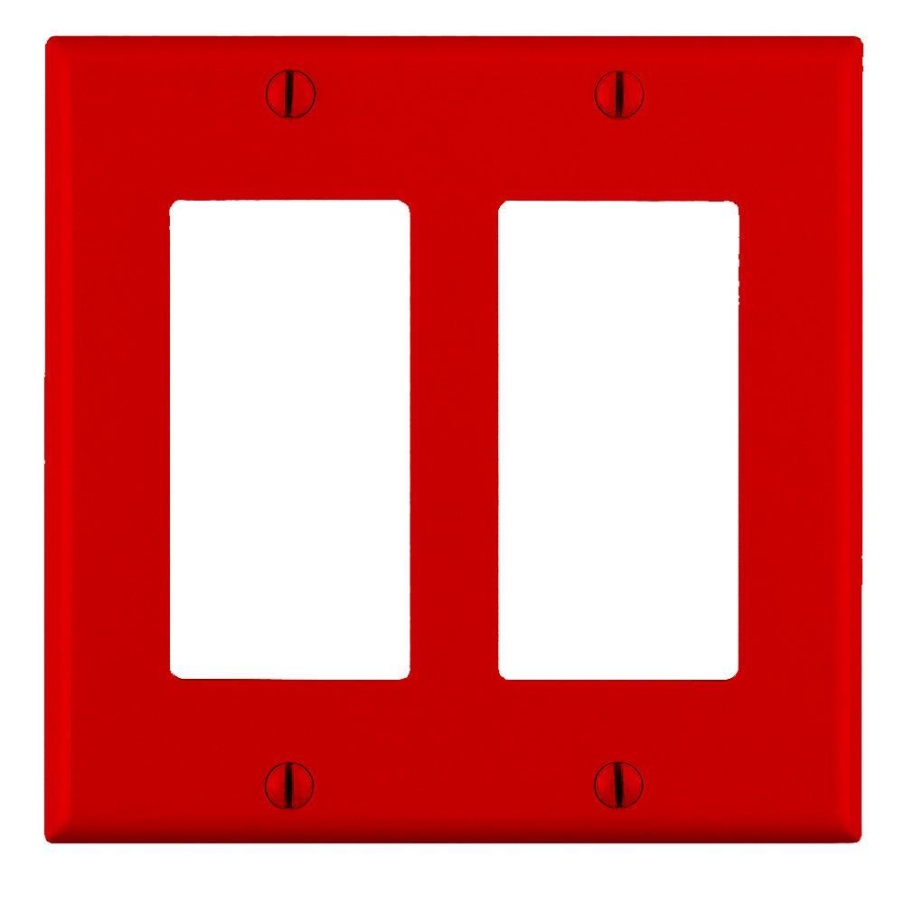 Leviton® Decora® 80409-NR Screwless Standard Size Wall Plate, 2 Gangs, 4.56 in W x 4.5 in H, Thermoplastic, Red