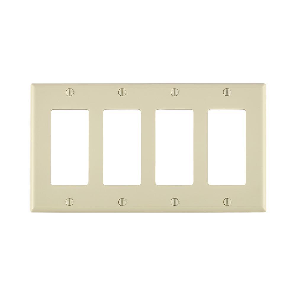 Leviton® Decora® 80412-NT Standard Size Wall Plate, 4 Gangs, 8.18 in W x 4.5 in H, Thermoplastic, Light Almond