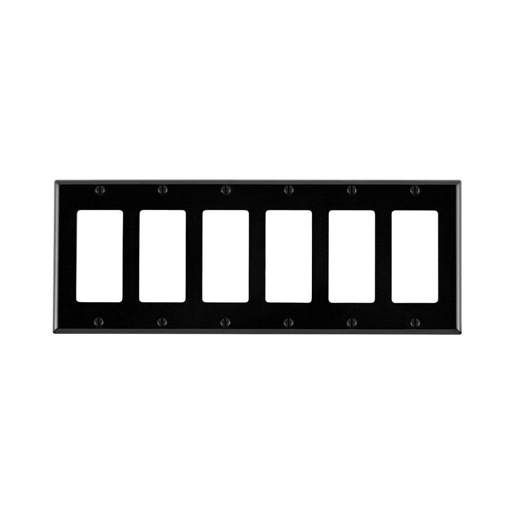Leviton® Decora® 80436-E Standard Size Wall Plate, 6 Gangs, 11.8 in W x 4.5 in H, Thermoset, Black