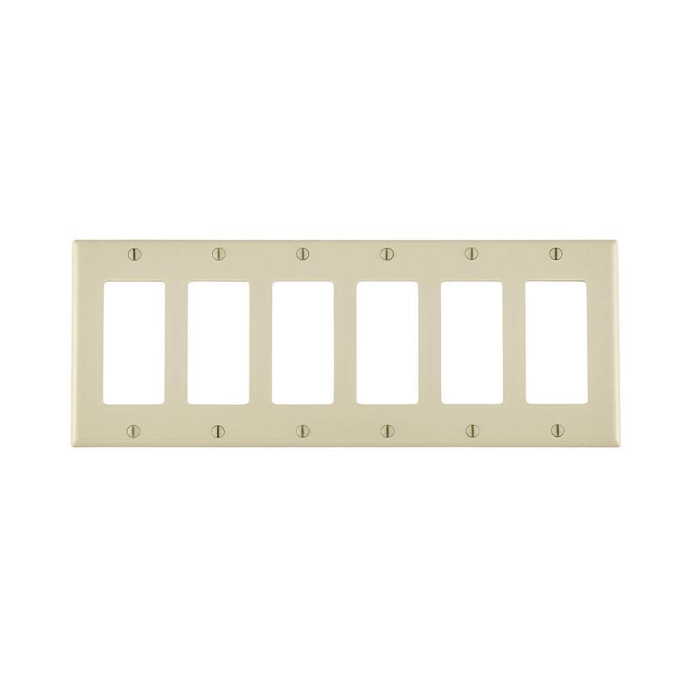 Leviton® Decora® 80436-T Standard Size Wall Plate, 6 Gangs, 11.8 in W x 4.5 in H, Thermoset, Light Almond