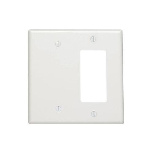 Leviton® Decora® 80608-T Blank Midway Size Combination Wall Plate, 2 Gangs, 4.94 in W x 4.875 in H, Thermoset, Light Almond
