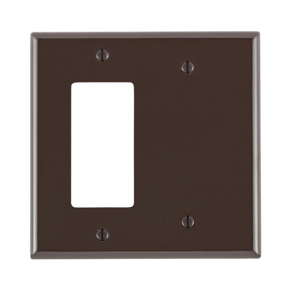 Leviton® Decora® 80608 Blank Midway Size Combination Wall Plate, 2 Gangs, 4.94 in W x 4.875 in H, Thermoset, Brown