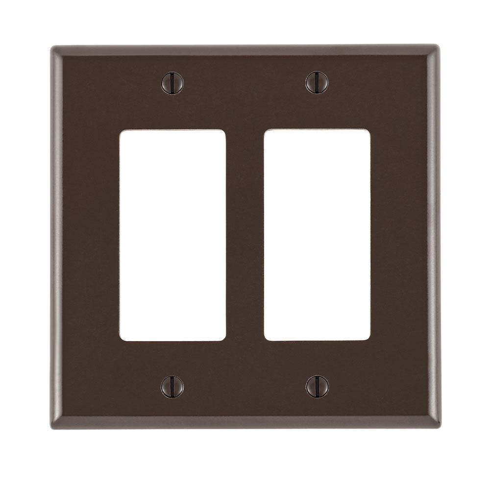 Leviton® Decora® 80609 Midway Size Wall Plate, 2 Gangs, 4.94 in W x 4.88 in H, Thermoset, Brown